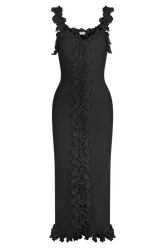 Shay Lace Ruffle Knit Maxi Dress - Black